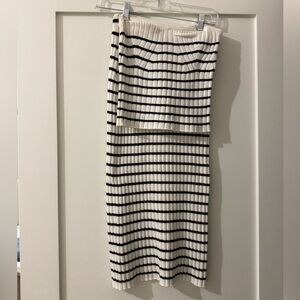 Striped Black and White Ribbed Skirt Set